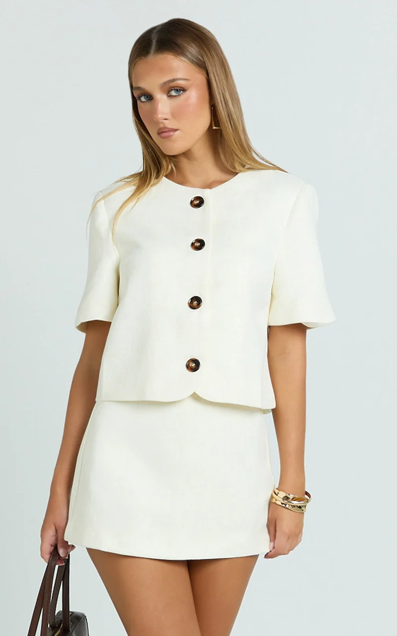 Halsey Jacket - Short Sleeve Structured Jacket in Cream