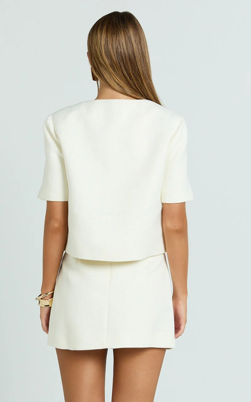 Halsey Jacket - Short Sleeve Structured Jacket in Cream