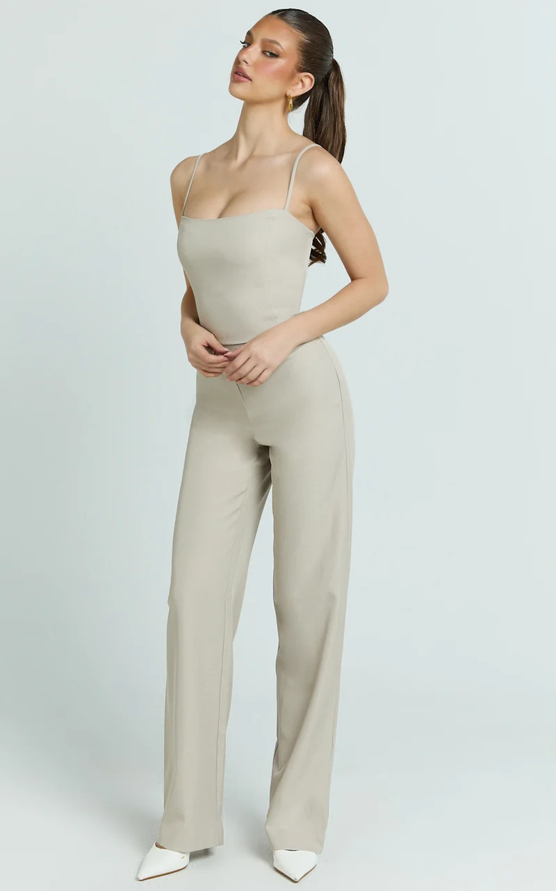 Charlize Top - Spaghetti Strap Scoop Neck Top in Stone