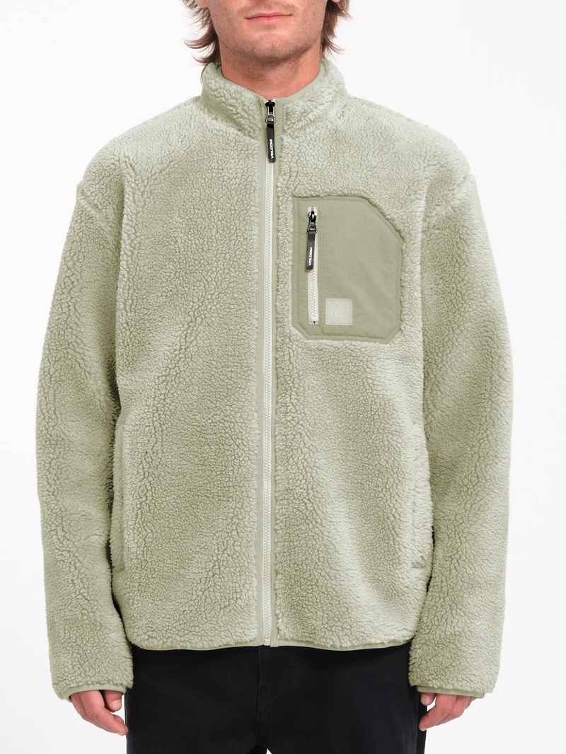 Muzzer Fuzzar Zip Sherpa Sweatshirt - Green Tea