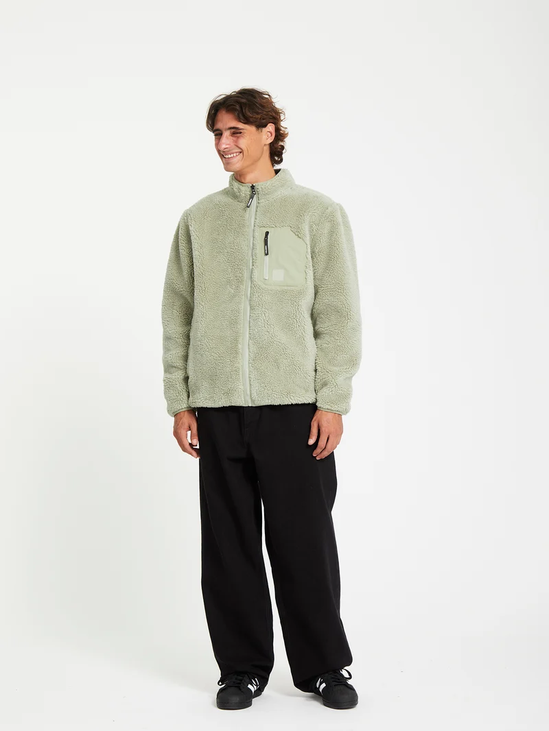 Muzzer Fuzzar Zip Sherpa Sweatshirt - Green Tea