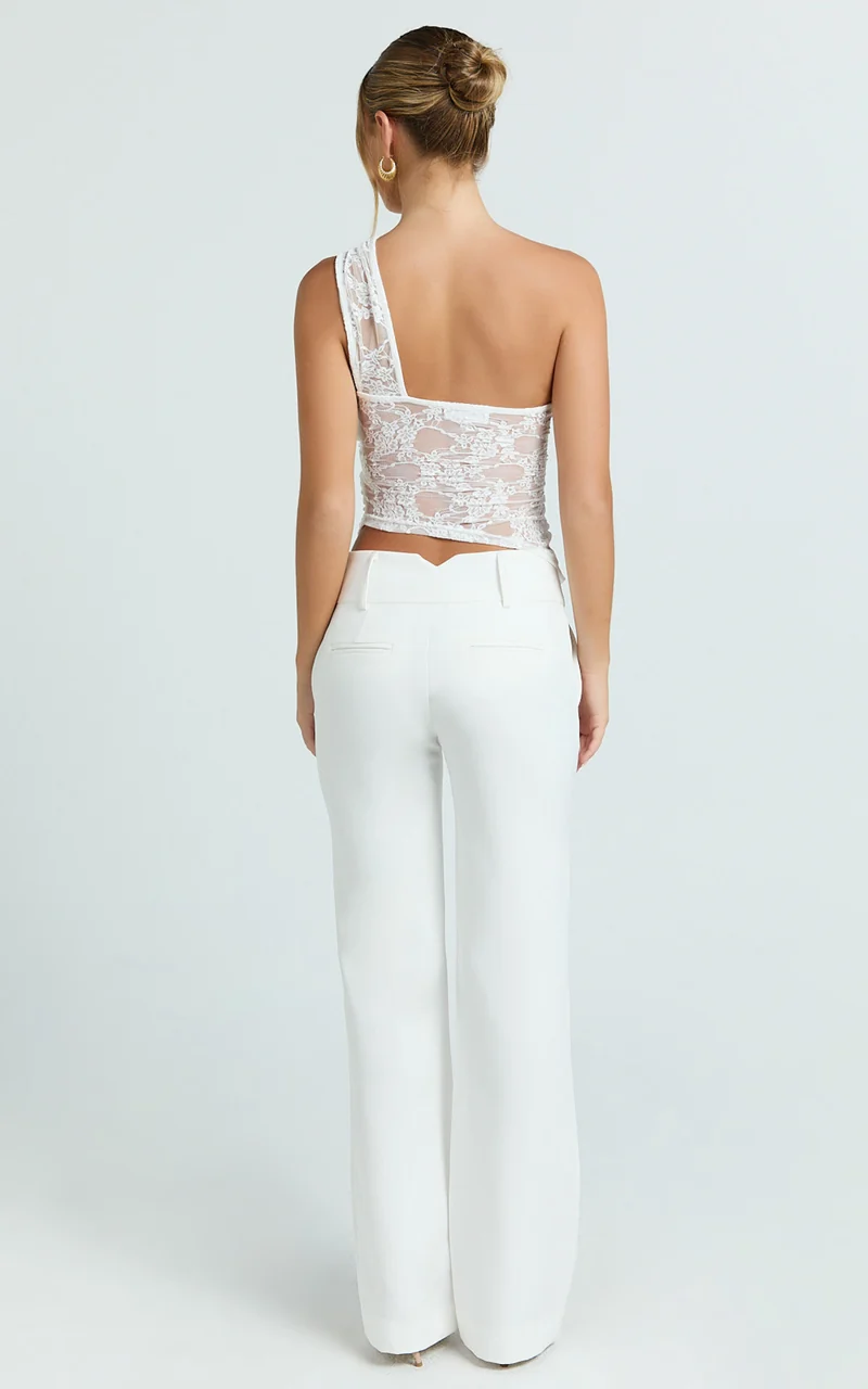 Rosie Top - Asymmetrical Lace Panel Top in White