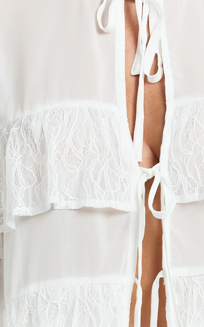 Safiya Top - Tie Front Ruffle Sleeve Blouse Top in White