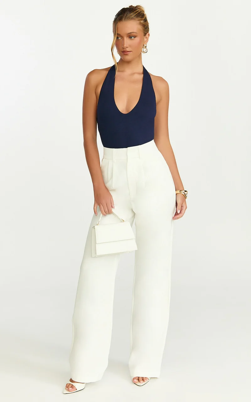 Suzanna Bodysuit - V Neck Halter Bodysuit in Navy