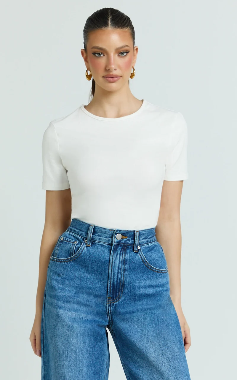 Whitney Tee Shirt - High Crew Neck in White