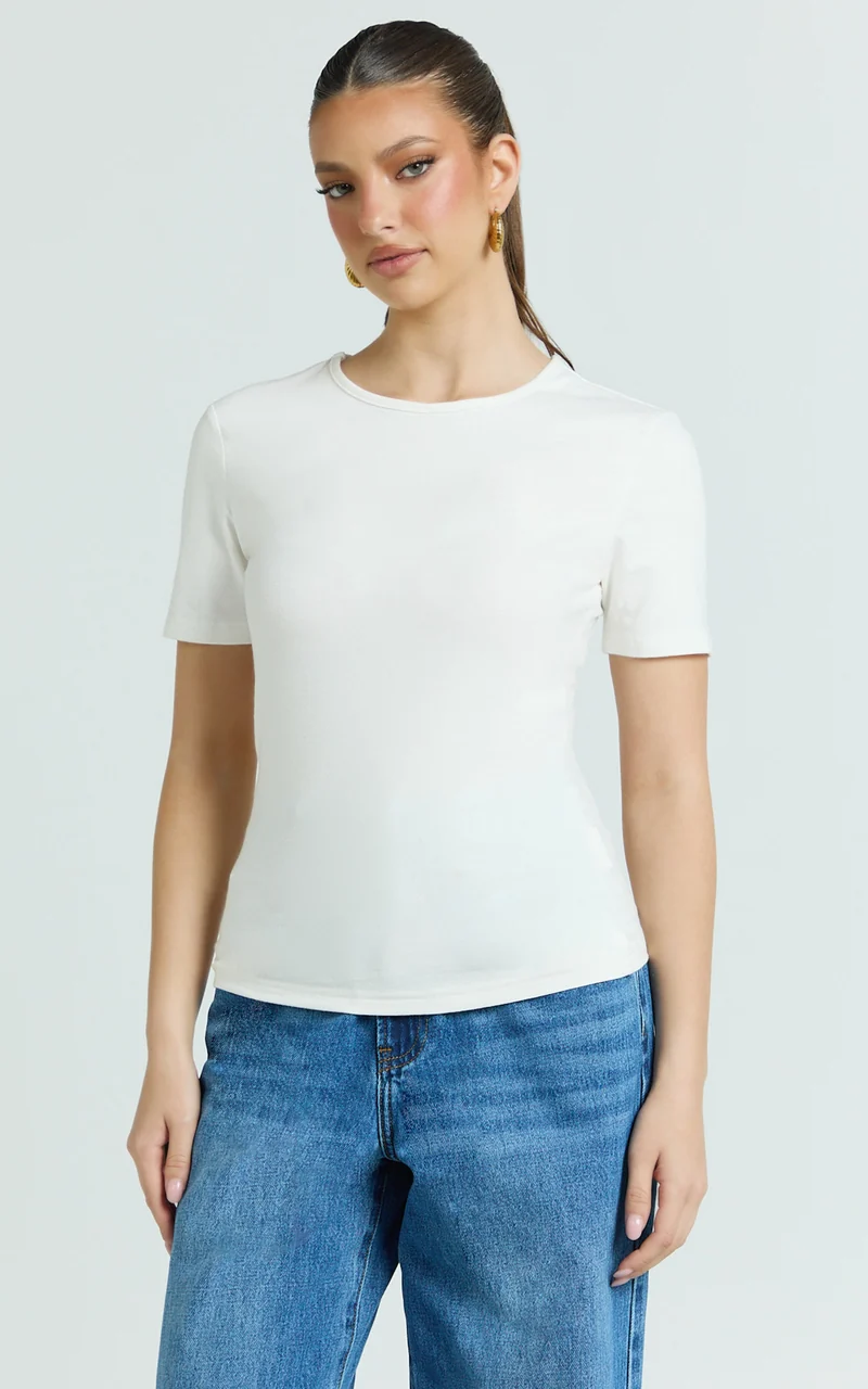 Whitney Tee Shirt - High Crew Neck in White