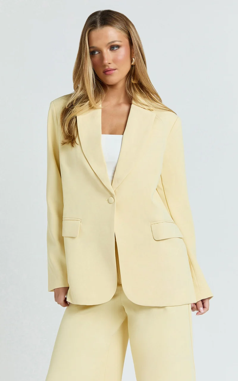 Selena Blazer - Oversized Single Breasted Blazer in Lemon
