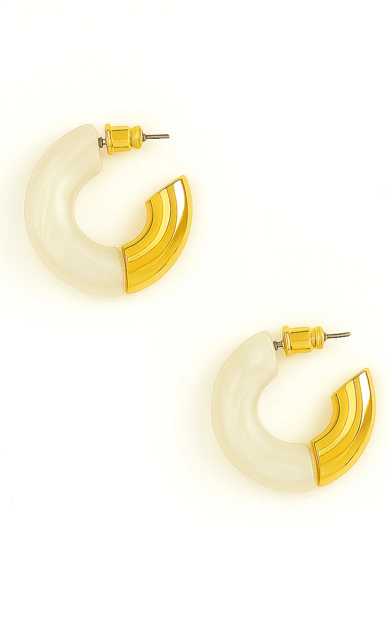 Helda Resin Half Hoop Earrings in Ivory/Gold