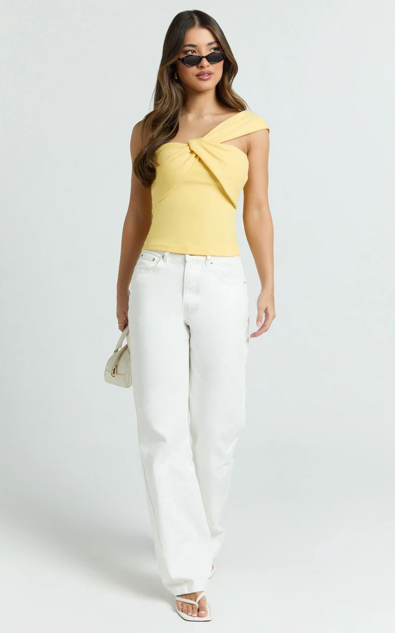 Maura Top - One Shoulder Twist Top in Lemon