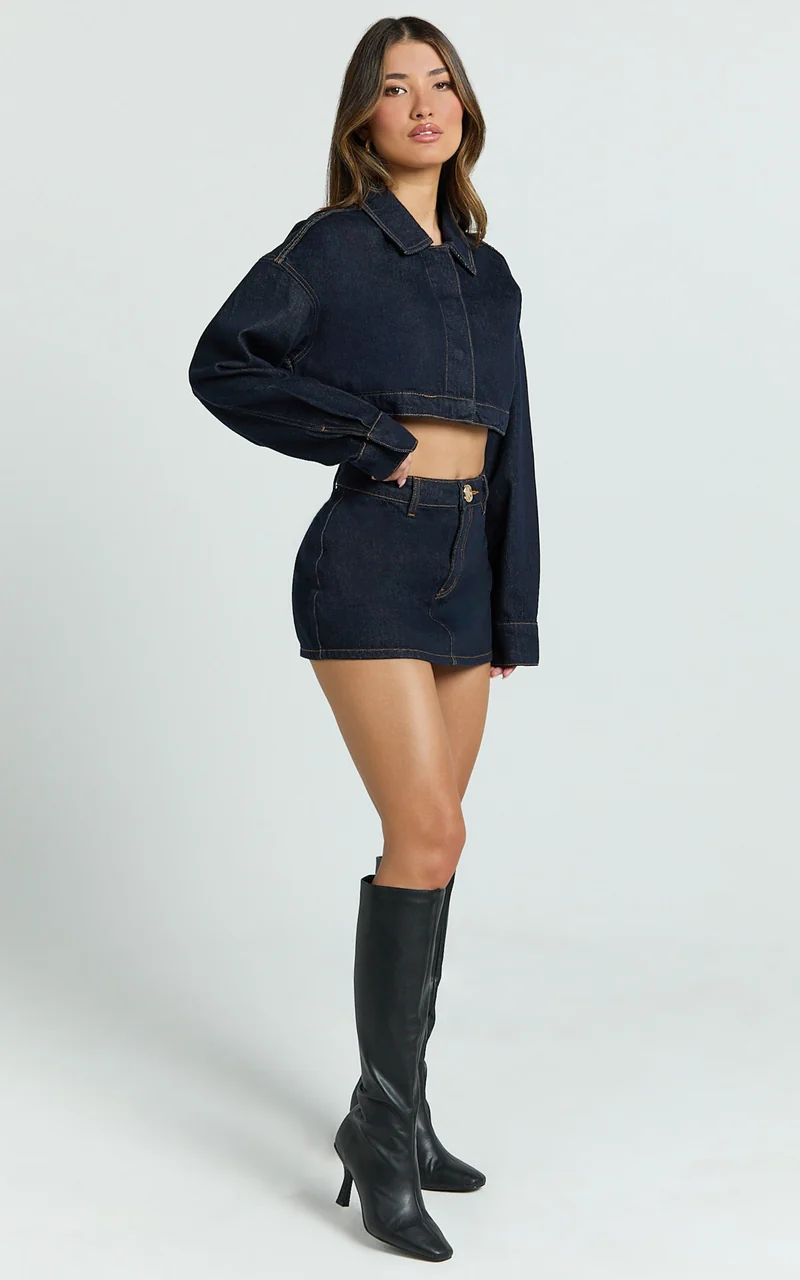 Rhylee Jacket - Oversized Cropped Denim Jacket in Raw Denim