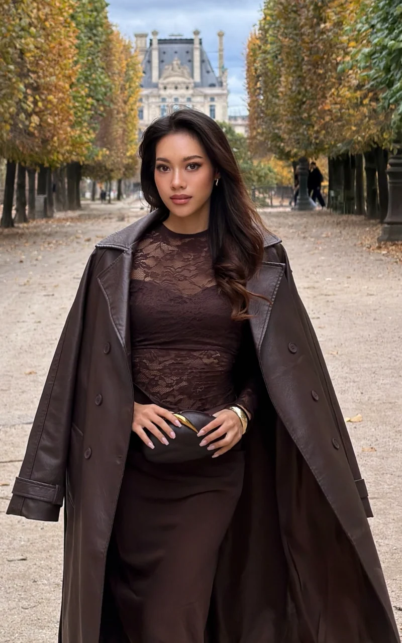 Vicki Trench Coat - Faux Leather Washed Trench Coat in Chocolate