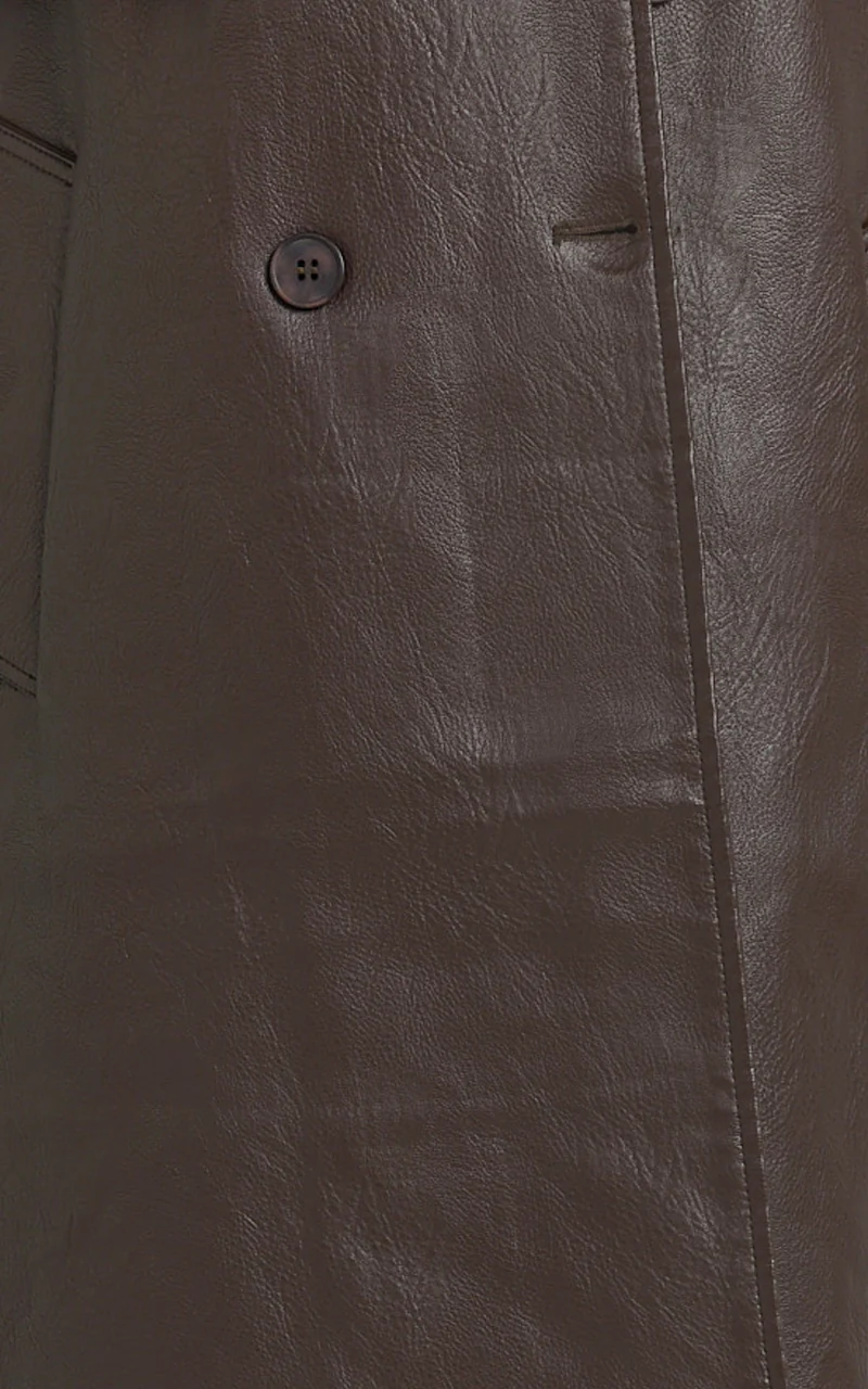 Vicki Trench Coat - Faux Leather Washed Trench Coat in Chocolate