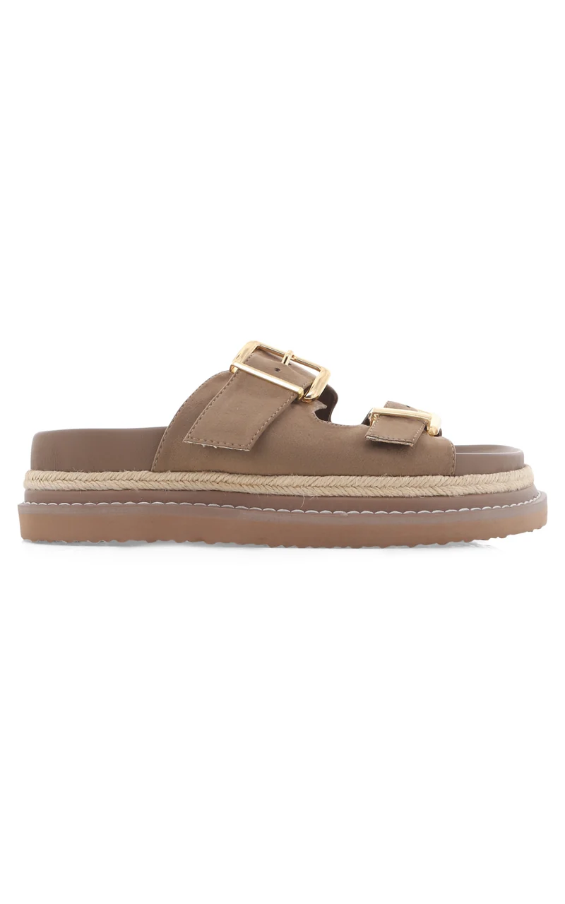Billini - Alder Slides with Hardware Buckle in Fawn Suede