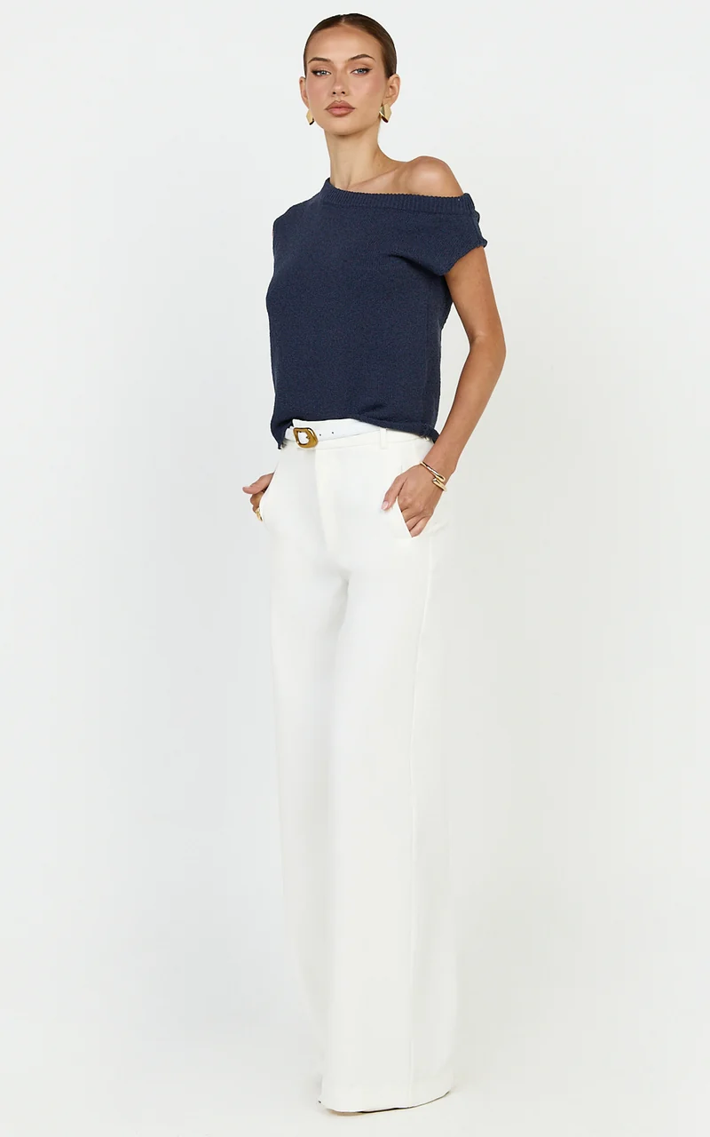 Marilou Top - Knit Off Shoulder Top in Navy