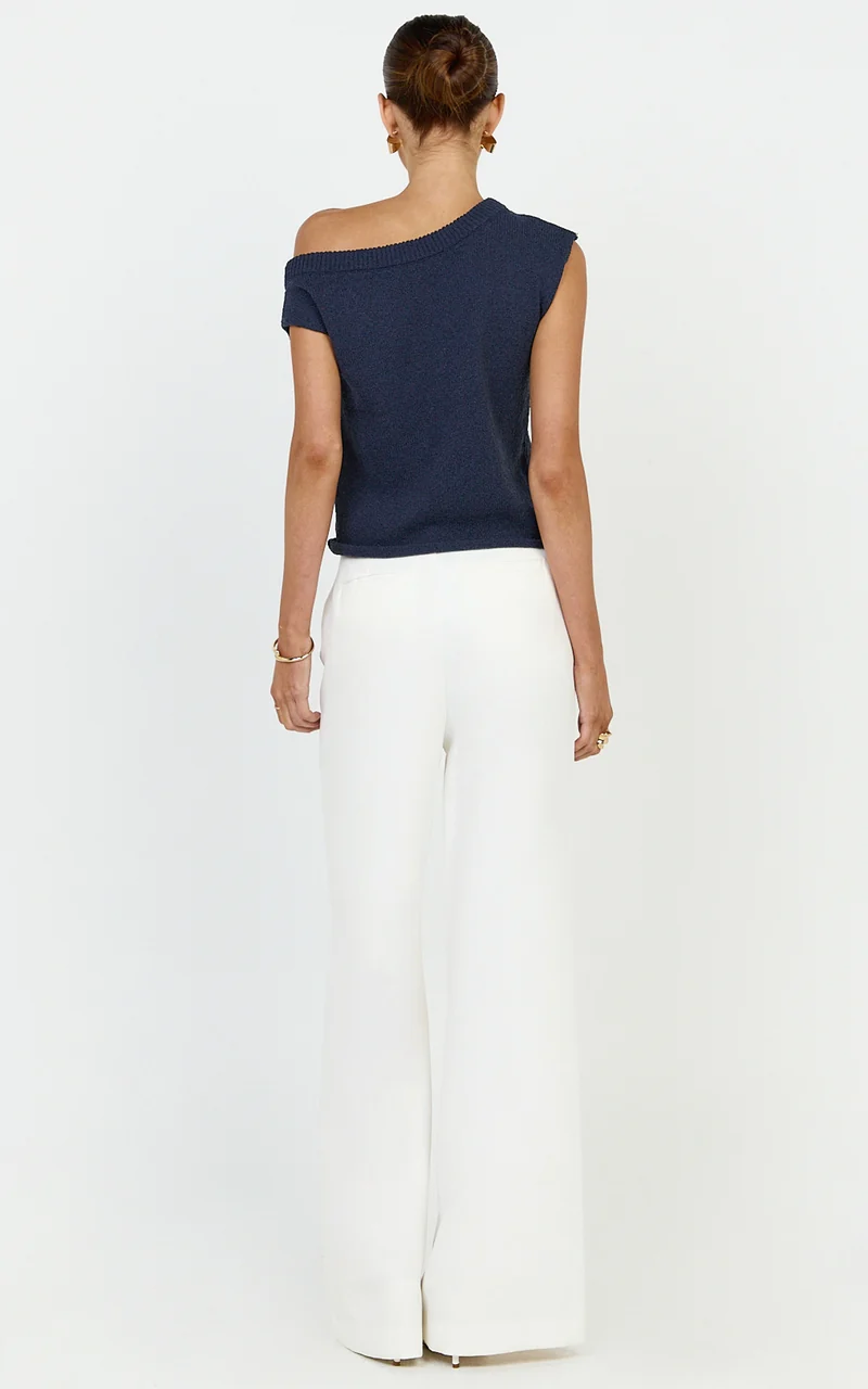 Marilou Top - Knit Off Shoulder Top in Navy