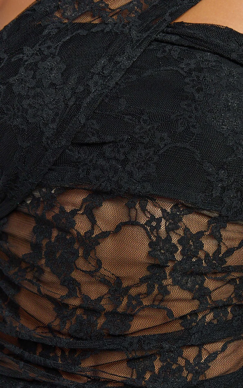 Rosie Top - Asymmetrical Lace Panel Top in Black