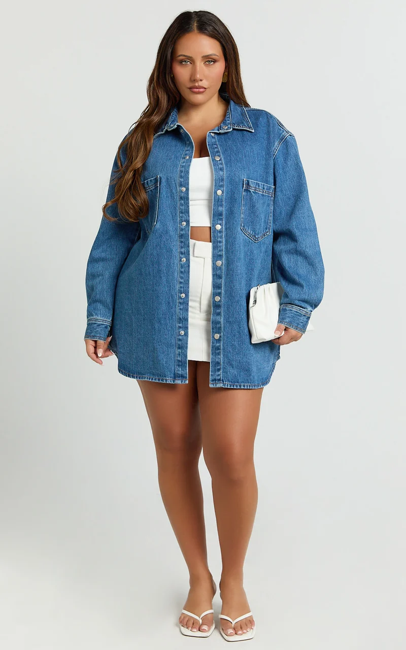 Faharra Shirt - Recycled Cotton Denim Shirt in Dark Blue Wash
