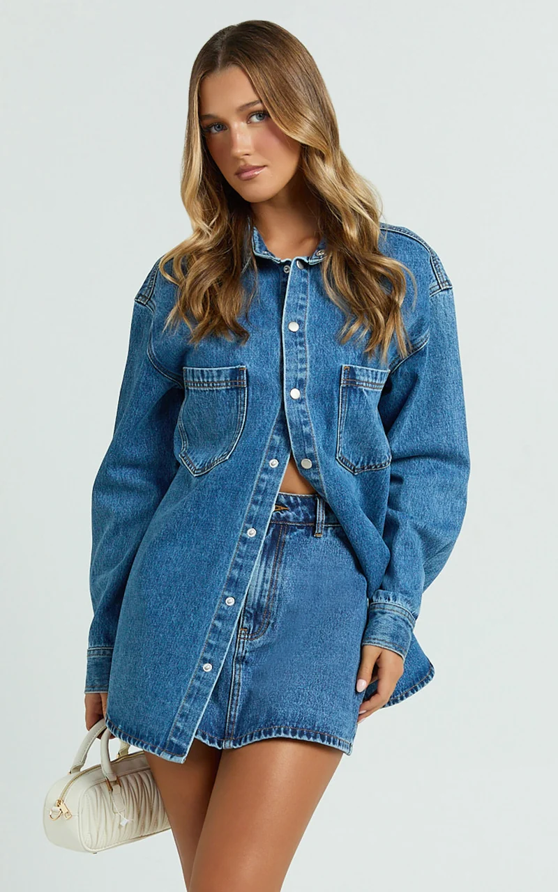 Faharra Shirt - Recycled Cotton Denim Shirt in Dark Blue Wash