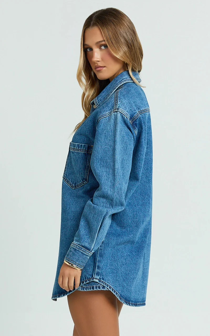 Faharra Shirt - Recycled Cotton Denim Shirt in Dark Blue Wash