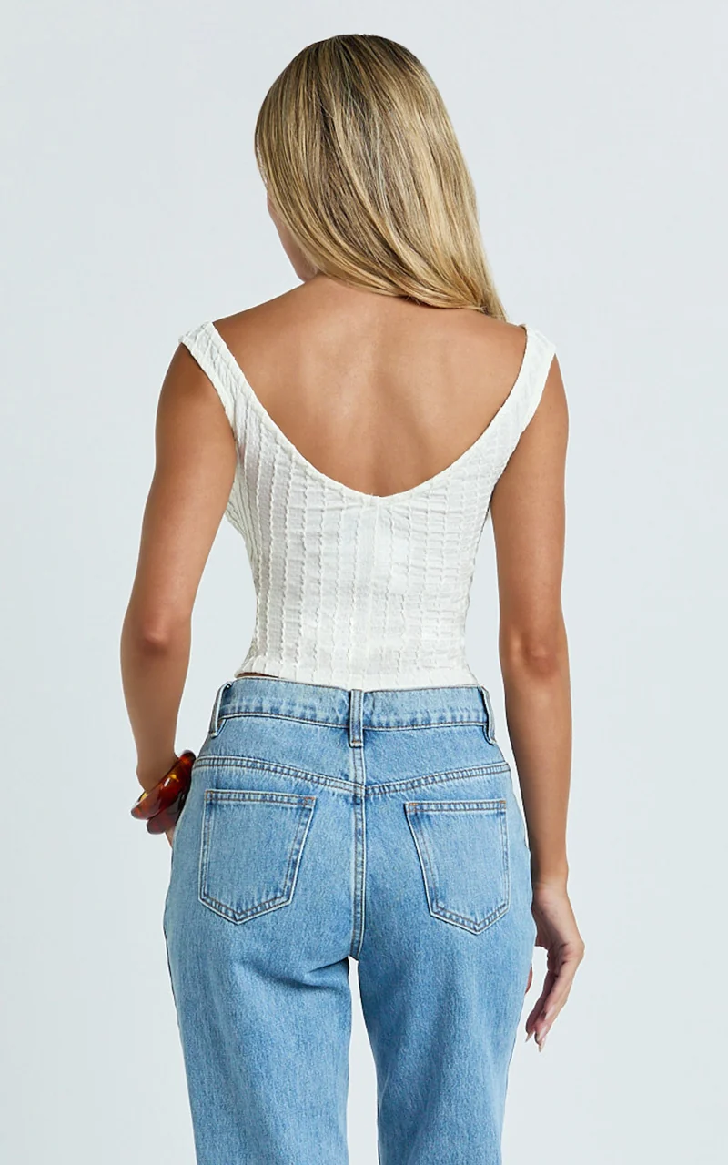 Billie Top - Textured Jersey Off Shoulder Top in Off White
