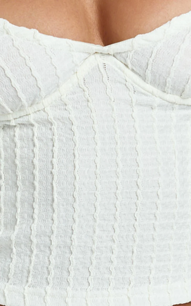 Billie Top - Textured Jersey Off Shoulder Top in Off White