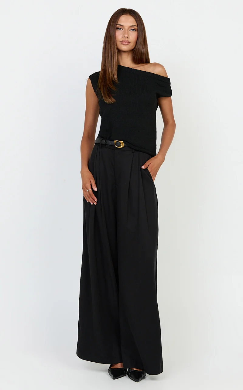 Marilou Top - Knit Off Shoulder Top in Black
