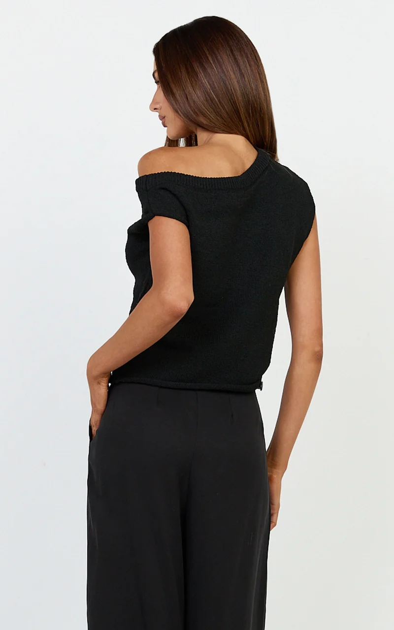 Marilou Top - Knit Off Shoulder Top in Black