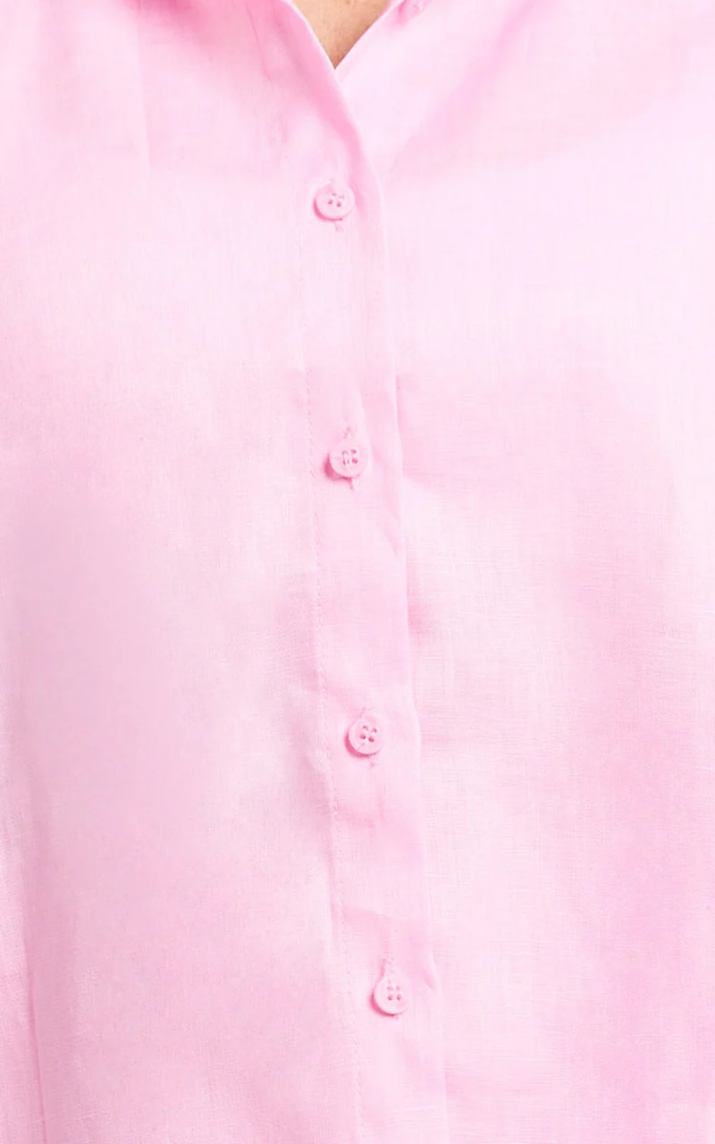 Ramona Top - Linen Short Sleeve Shirt in Pink
