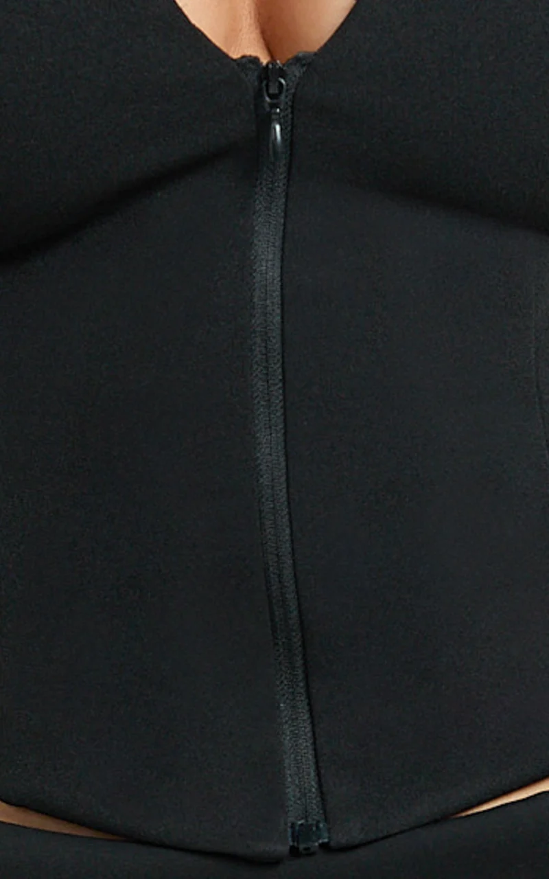 Duncan Top - Cap Sleeve Slit Neck Zip Front Top in Black