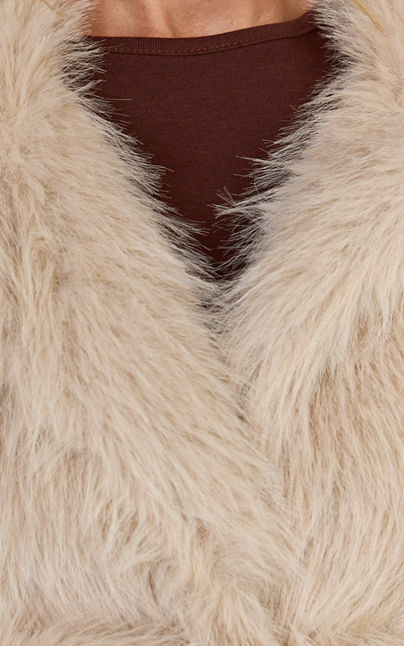 Charisse Coat - Oversized Crop Faux Fur Coat in Light Brown