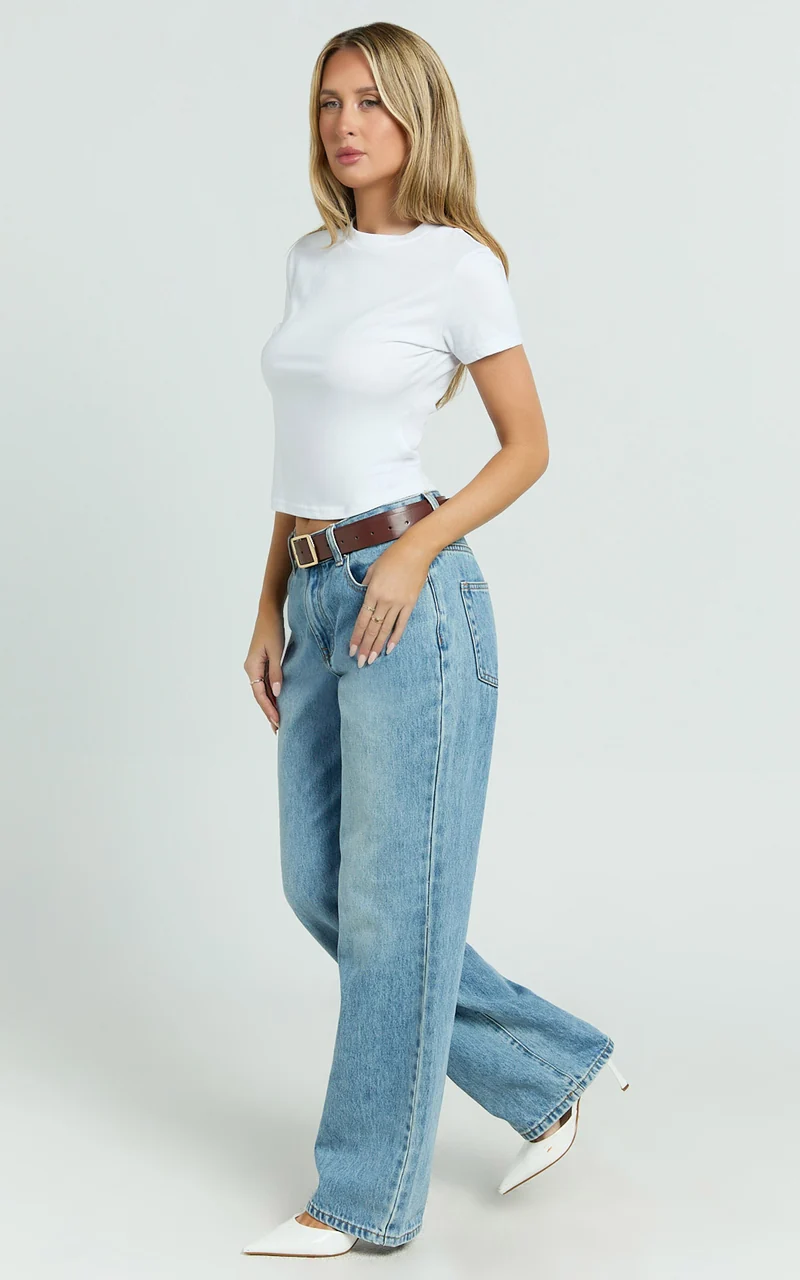 Georgina Top - Crew Neck Short Sleeve Baby Tee in White