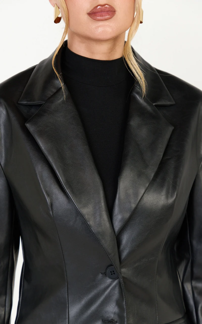 Prague Jacket - Two Button PU Blazer in Black