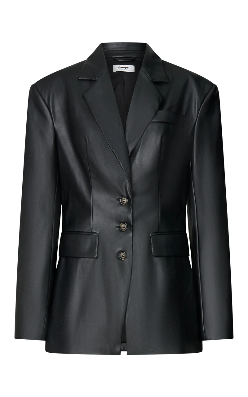 Prague Jacket - Two Button PU Blazer in Black