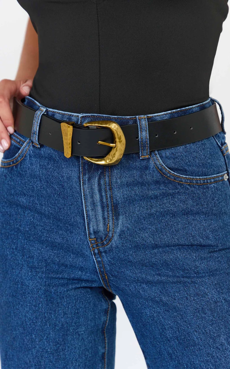 Abbie Belt - Chunky Gold Bucket Belt in Black
