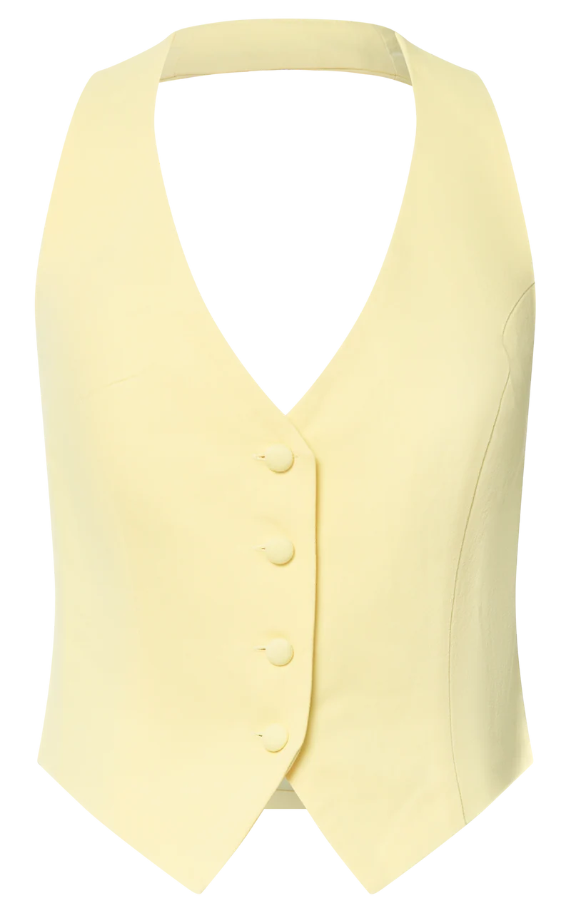 Virginia Top - Halter Neck Button Down Vest in Pastel Yellow