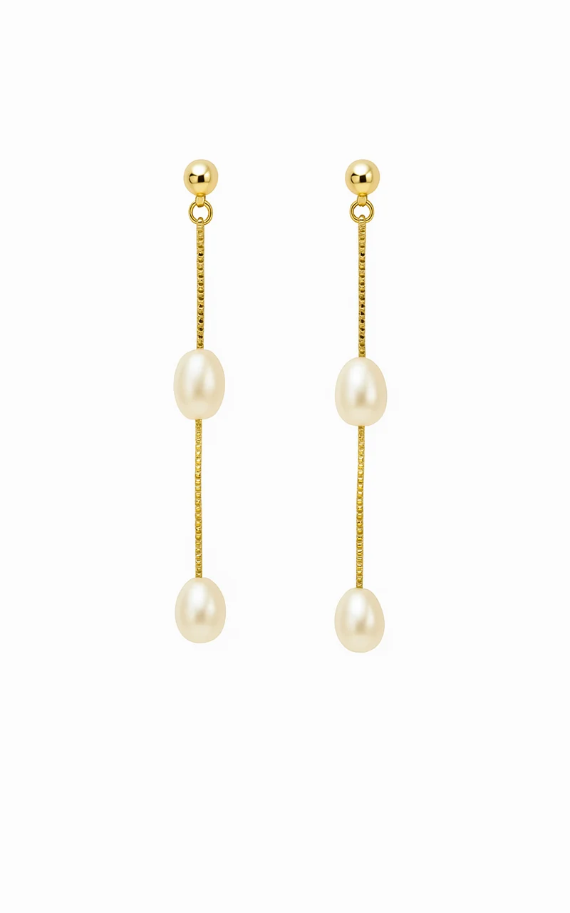 Adriana Earrings - Dainty Drop Pearl Earrings in Pearl/Gold