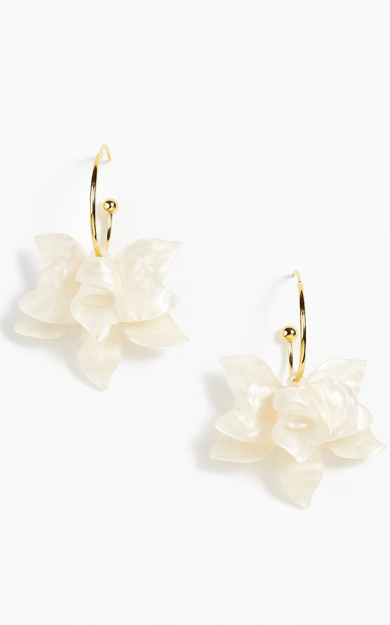Alessandra Earrings - Pearl Flower Hoop Earrings in Shell