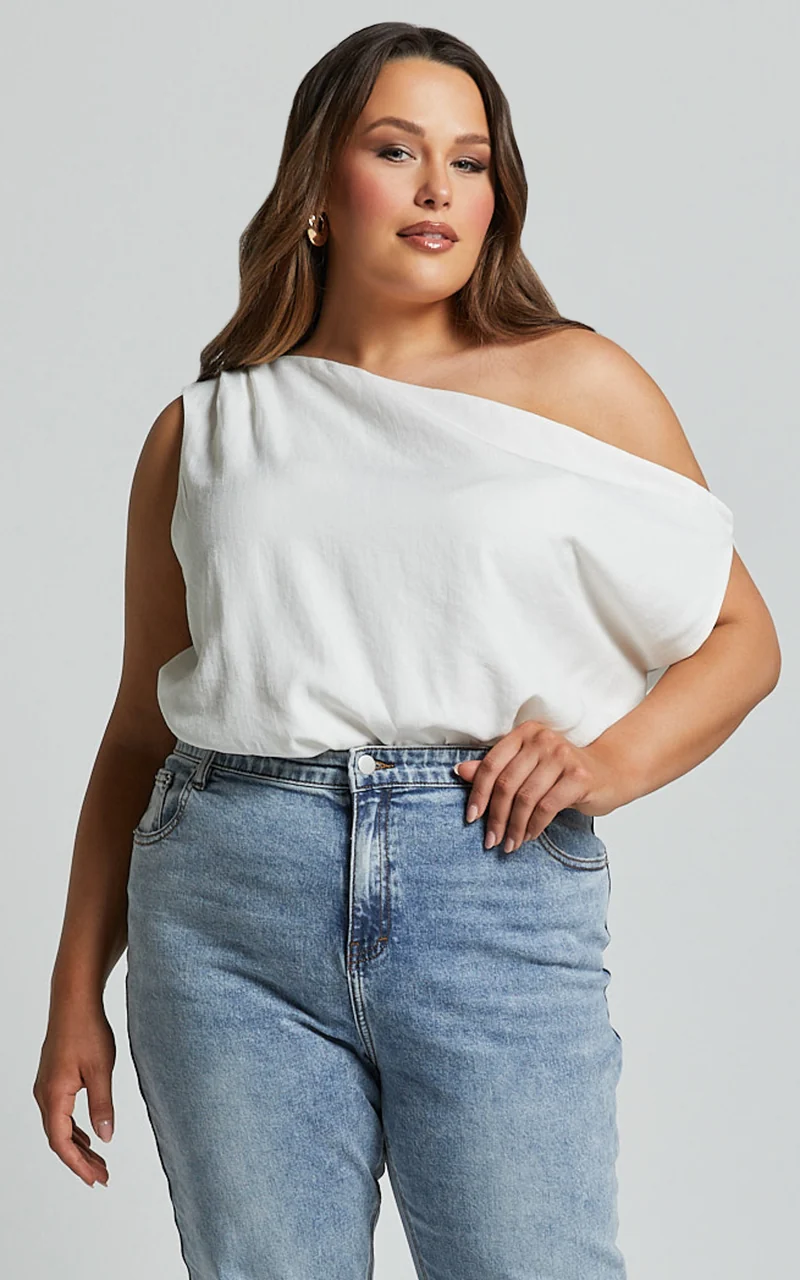 Mabel Bodysuit - Asymmetrical Neckline One Shoulder in White