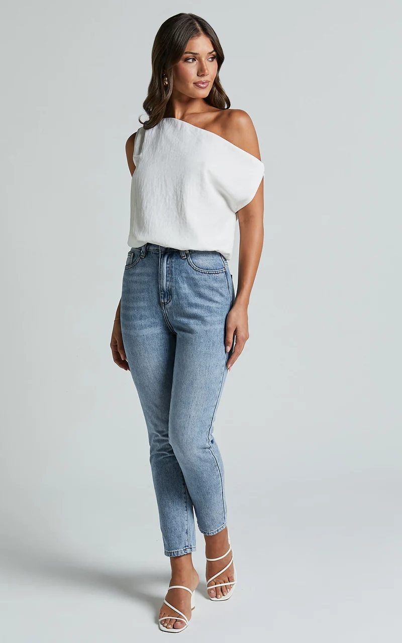 Mabel Bodysuit - Asymmetrical Neckline One Shoulder in White