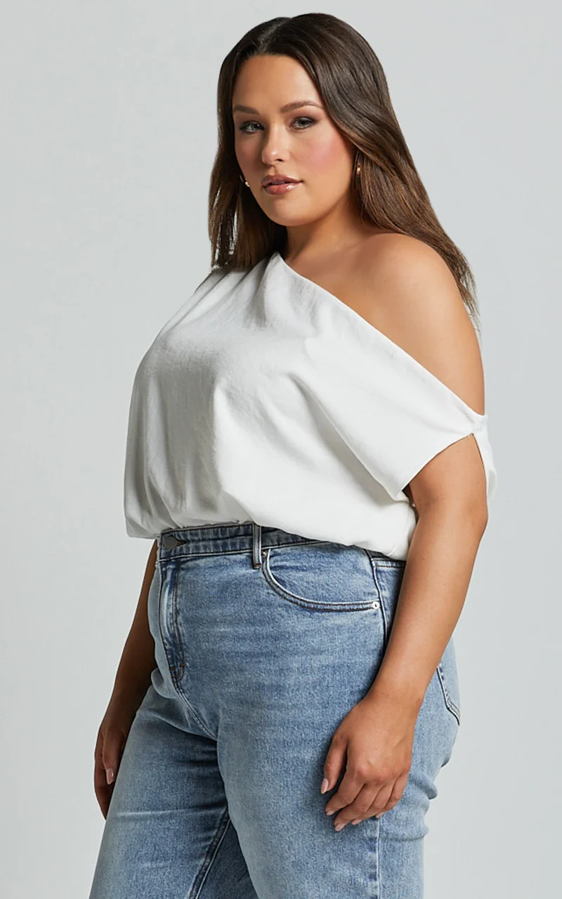 Mabel Bodysuit - Asymmetrical Neckline One Shoulder in White