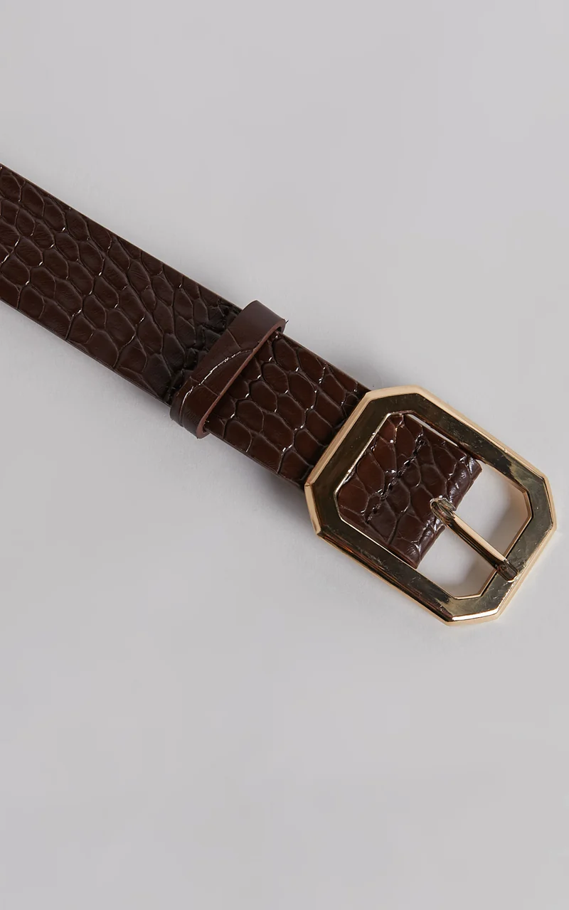 Mason Croc Square Buckle Belt in Chocolate