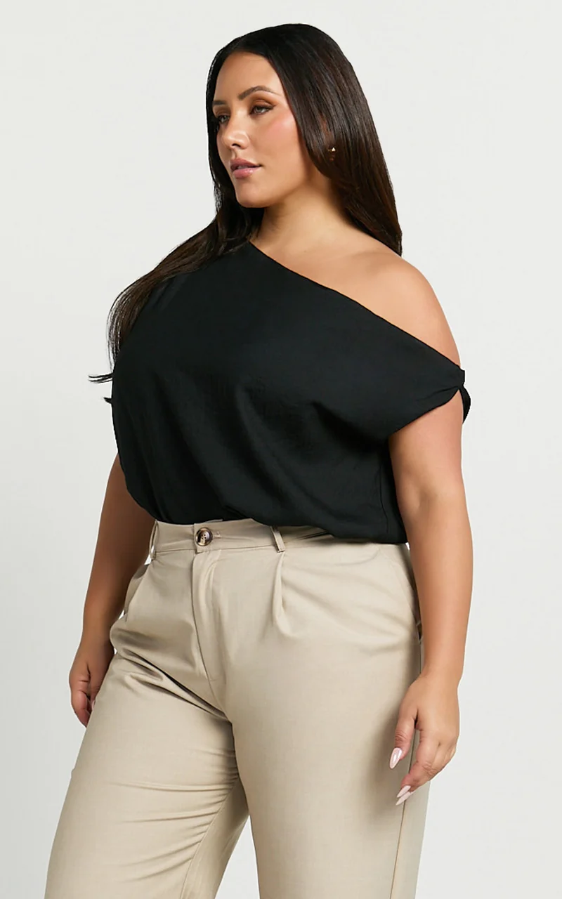 Mabel Bodysuit - Asymmetrical Neckline One Shoulder in Black
