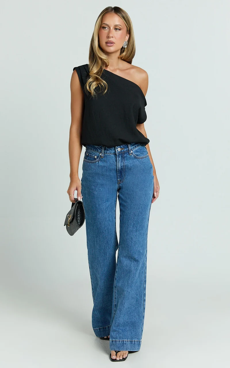 Mabel Bodysuit - Asymmetrical Neckline One Shoulder in Black