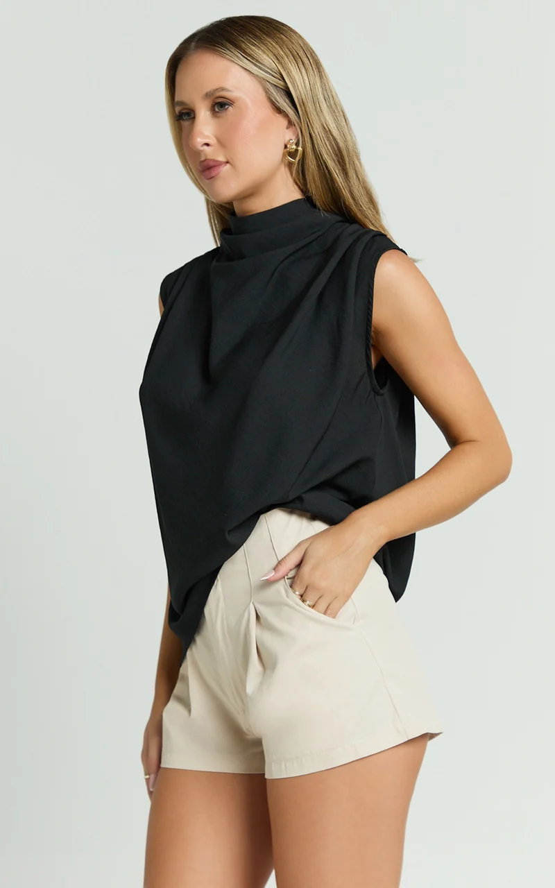 Arianae Top - High Neck Top in Black