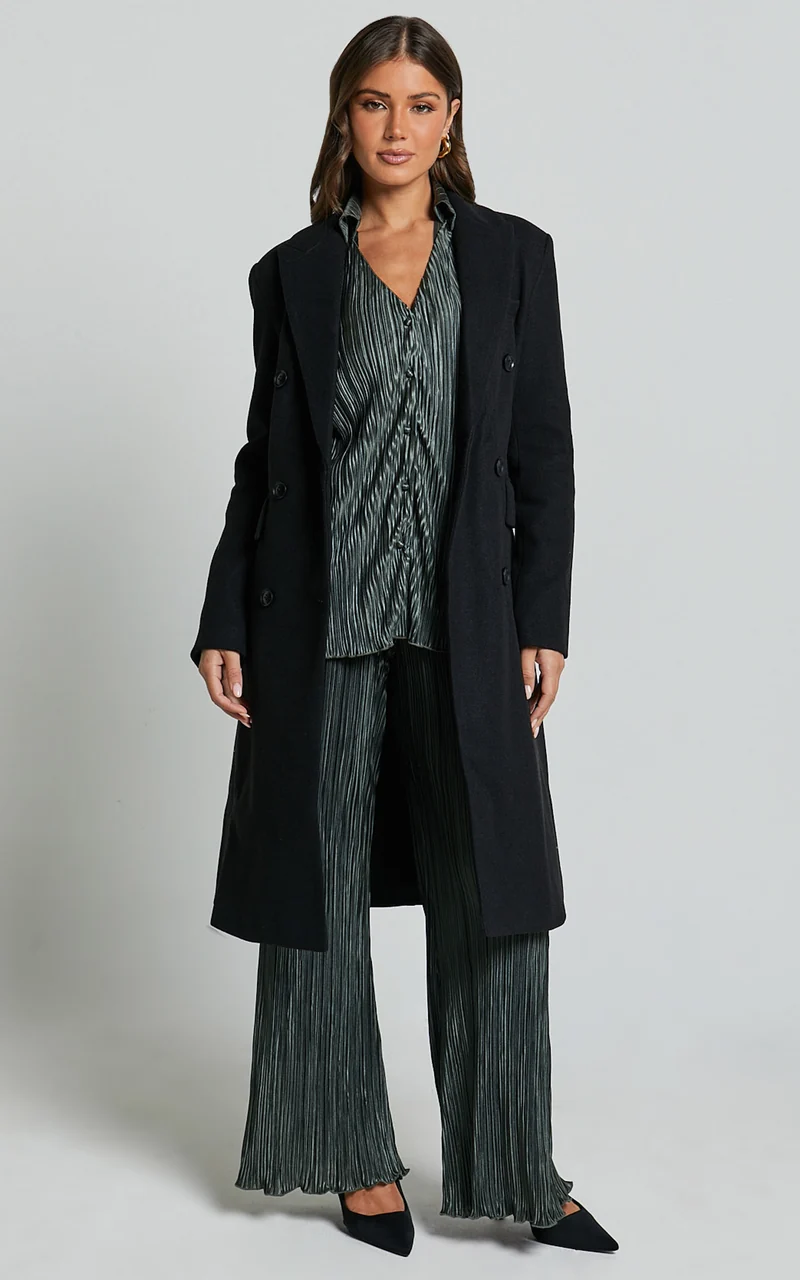 Beca Shirt - Plisse Button Up Shirt in Olive