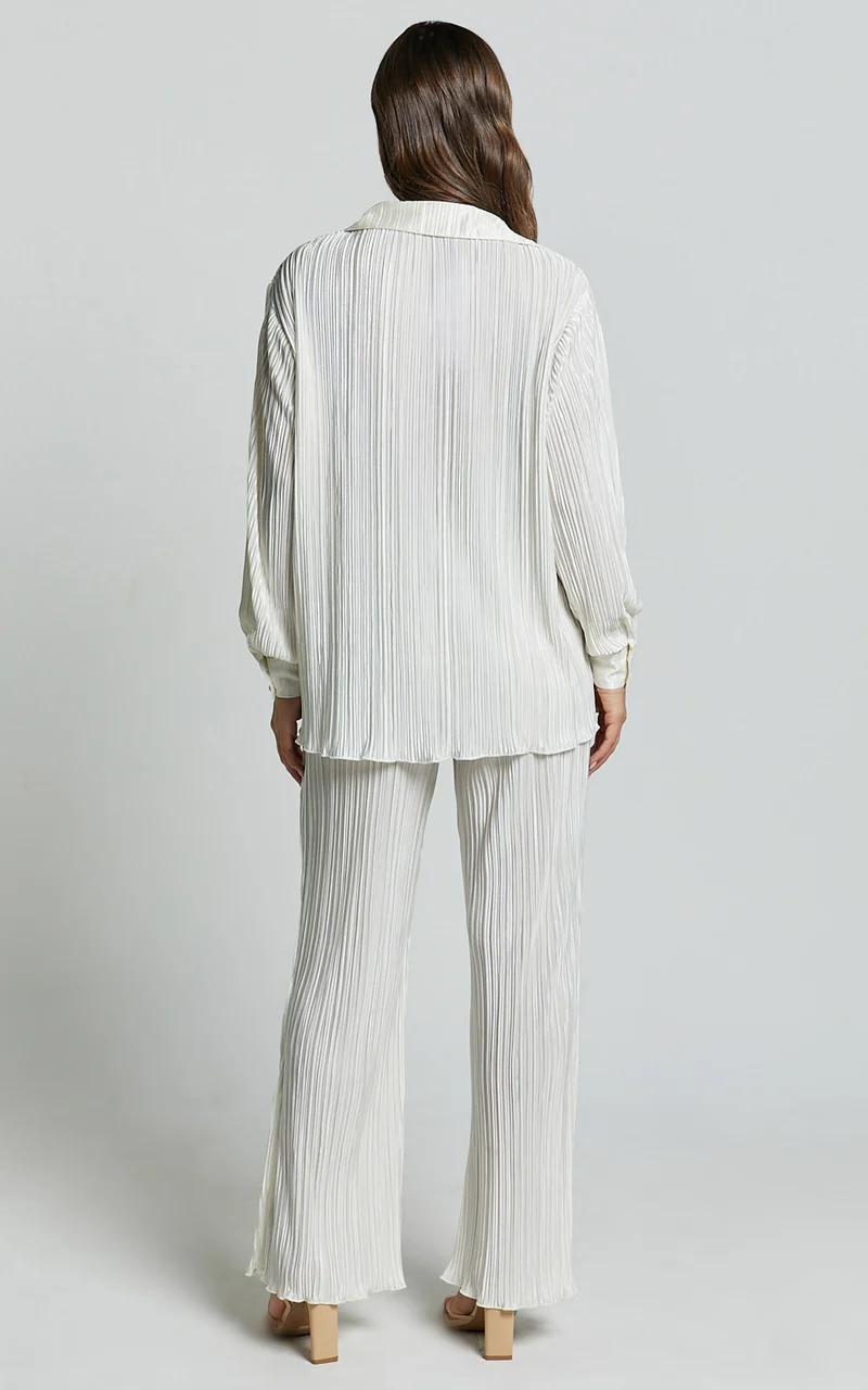 Beca Shirt - Plisse Button Up Shirt in Cream