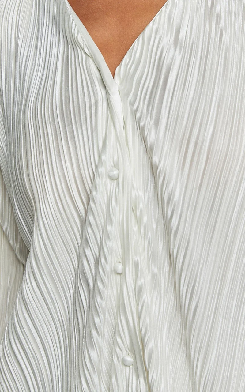 Beca Shirt - Plisse Button Up Shirt in Cream