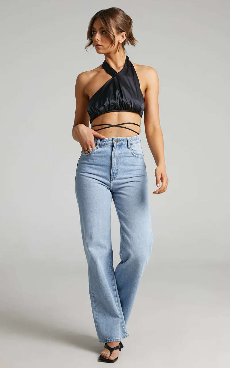 Danielle Bernstein - High Neck Stretch Charmeuse Halter Top in Black