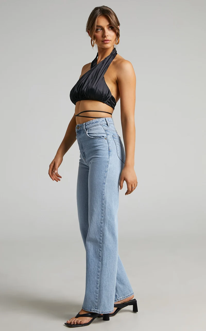 Danielle Bernstein - High Neck Stretch Charmeuse Halter Top in Black