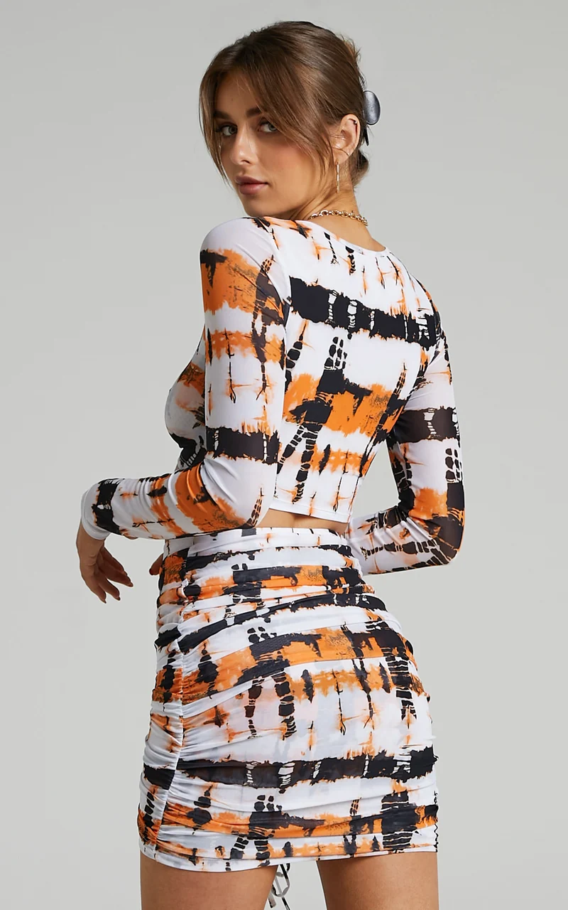 BY DYLN - Penny Top in Orange Printed Mesh
